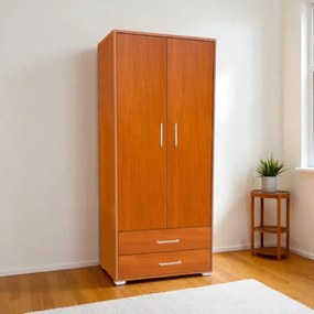Armadio in legno con 2 ante 2 cassetti e appendiabiti interno Ciliegio