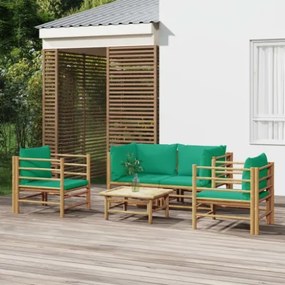 Set Salotto da Giardino 5pz con Cuscini Verdi Bambù