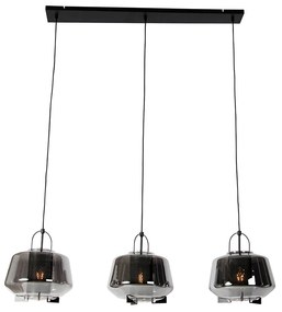 Lampada a sospensione nera con vetro fumé 30 cm oblunga 3 luci - Kevin