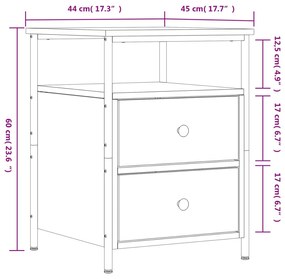 Comodino Rovere Fumo 44x45x60 cm in Legno Multistrato