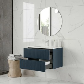 Mobile bagno sospeso 80 cm blu petrolio cannettato con specchio Bali