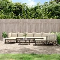 Set Divani da Giardino 10pz con Cuscini Antracite in Polyrattan 3186808