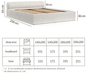 Letto matrimoniale imbottito color crema con contenitore e rete inclusi 160x200 cm Solvo – Maison de Rêve
