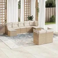 Set Divano da Giardino 9 pz con Cuscini Beige in Polyrattan 3218308