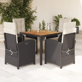 Set Da Pranzo Da Giardino 5 Pz Nero Con Cuscini İn Polyrattan /