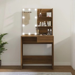 Toeletta con led rovere marrone 74,5x40x141 cm