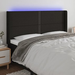 Testiera A Led Nera 203x16x118/128 Cm İn Tessuto /