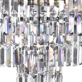 Lampadario Classico Impero Acciaio Cromo Vetro 5 Luci E14