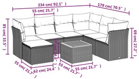 Set Divano da Giardino 8 pz con Cuscini Grigio in Polyrattan