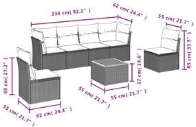 Set divani da giardino 7 pz con cuscini beige in polyrattan