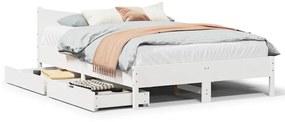 Giroletto Con Cassetti Bianco 140x190 Cm Legno Massello Di Pino /