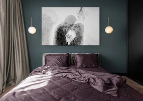 Quadro su tela – Coppia innamorata sotto il vischio in bianco e nero