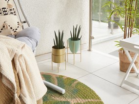 Vaso per fiori in metallo 16 x 16 x 31 cm verde ed oro LEFKI Beliani