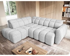 Divano angolare grigio chiaro allungabile/con contenitore (con penisola a sinistra/a L) e rivestimento in bouclé Falconn – ELTAP