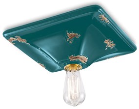 Plafoniera Vintage Quadrata Grande Ceramica Verde 1 Luce E27