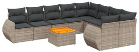 Set divano da giardino 10 pz con cuscini grigio in polyrattan