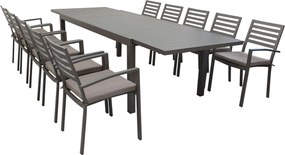 DEXTER - set tavolo in alluminio cm 200/300 x 100 x 74 h con 10 poltrone Dexter