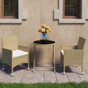 Set Bistrot Da Giardino 3 Pz Polyrattan E Vetro Temperato Beige /