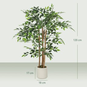 Pianta Artificiale di Baniano Alta 120 cm Verde in PEVA e Legno con Vaso Contenitore in PP e Cemento Bianco...