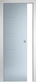 Porta interna scorrevole Pegaso/Auriga in vetro acidato verniciato colore bianco, L 90 x H 210 cm, apertura reversibile