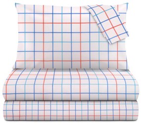 Completo letto matrimoniale quadrettato blu rosso cotone