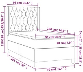 Letto a Molle con Materasso e LED Crema 90x190 cm in Tessuto