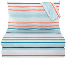 Completo letto matrimoniale righe azzurre arancione