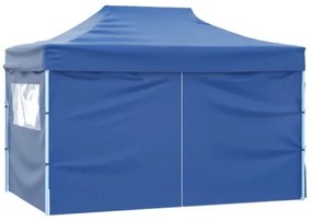 Gazebo Professionale Pieghevole con 4 Pareti 3x4 m Acciaio Blu