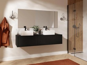 Mobile sottolavabo sospeso scanalato - Nero - 150 cm - ARNEGA