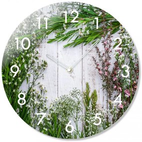 Orologio rotondo in vetro con erbe aromatiche, 30 cm
