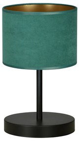 Lampada Da Tavolo 1 Luce Ganesha In Acciaio Nero E Paralume In Tessuto Verde