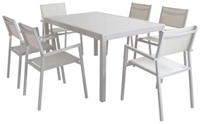 OMEN - set tavolo in alluminio e teak cm 150 x 90 x 74 h con 6 poltrone Aulus
