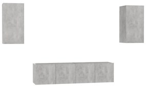 Set di mobili porta tv 4 pz grigio cemento in legno multistrato