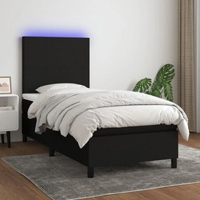 Letto A Molle Con Materasso E Led Nero 100x200 Cm İn Tessuto /