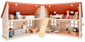 Casa delle bambole pieghevole in legno con mobili