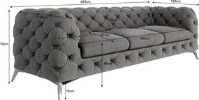 Divano grigio con rivestimento in velluto 243 cm Chelsea – Ropez