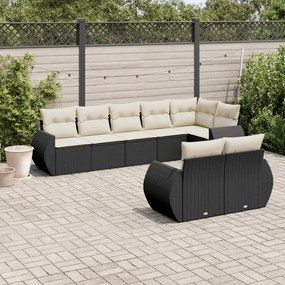 Set Divani da Giardino con Cuscini 8 pz Nero in Polyrattan