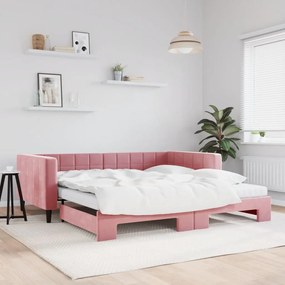 Divano Letto Estraibile Con Materassi Rosa 100x200 Cm Velluto /