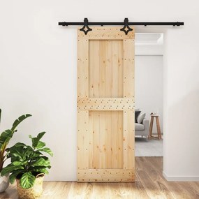 Porta Scorrevole Con Set Hardware 80x210 Cm Legno Massello Pino /
