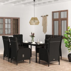 Set mobili da pranzo per giardino 7 pz con cuscini nero