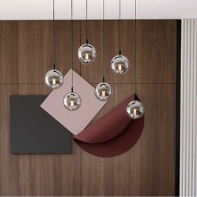 Lampadario a Sospensione in Acciaio e Vetro COSMO 6 Nero 6xE14 Colore delle Sfere Grafite