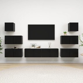 Set Di Mobili Porta Tv 8 Pz Nero İn Legno Multistrato /
