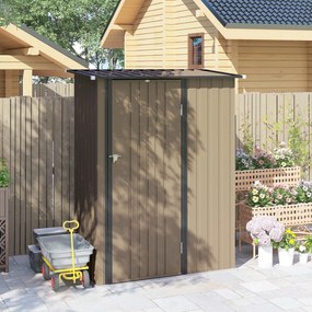 Capanno Porta Attrezzi 142x86x189 cm con Tetto Inclinato e Porta Bloccabile in Metallo Marrone...