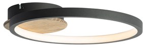 Plafoniera moderna nera con legno incl. LED dimmerabile a 3 livelli - Alec