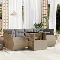 Set Divani da Giardino 7 pz con Cuscini Beige in Polyrattan 3268389