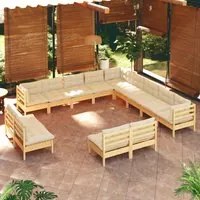 Set Divani da Giardino 13 pz con Cuscini Crema Massello di Pino 3096887