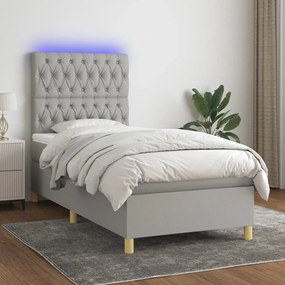 Letto A Molle Materasso E Led Grigio Chiaro 90x190 Cm Tessuto /