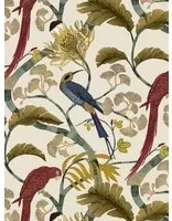 Josephine Munsey Carta da parati Living Branches - Red, Turquoise and Ecru