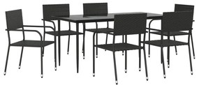Set da pranzo da giardino 7 pz nero in polyrattan e acciaio