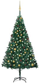 Albero di Natale Preilluminato con Palline Verde, Albero di Natale Preilluminato con Palline Verde 210 cm PVC II